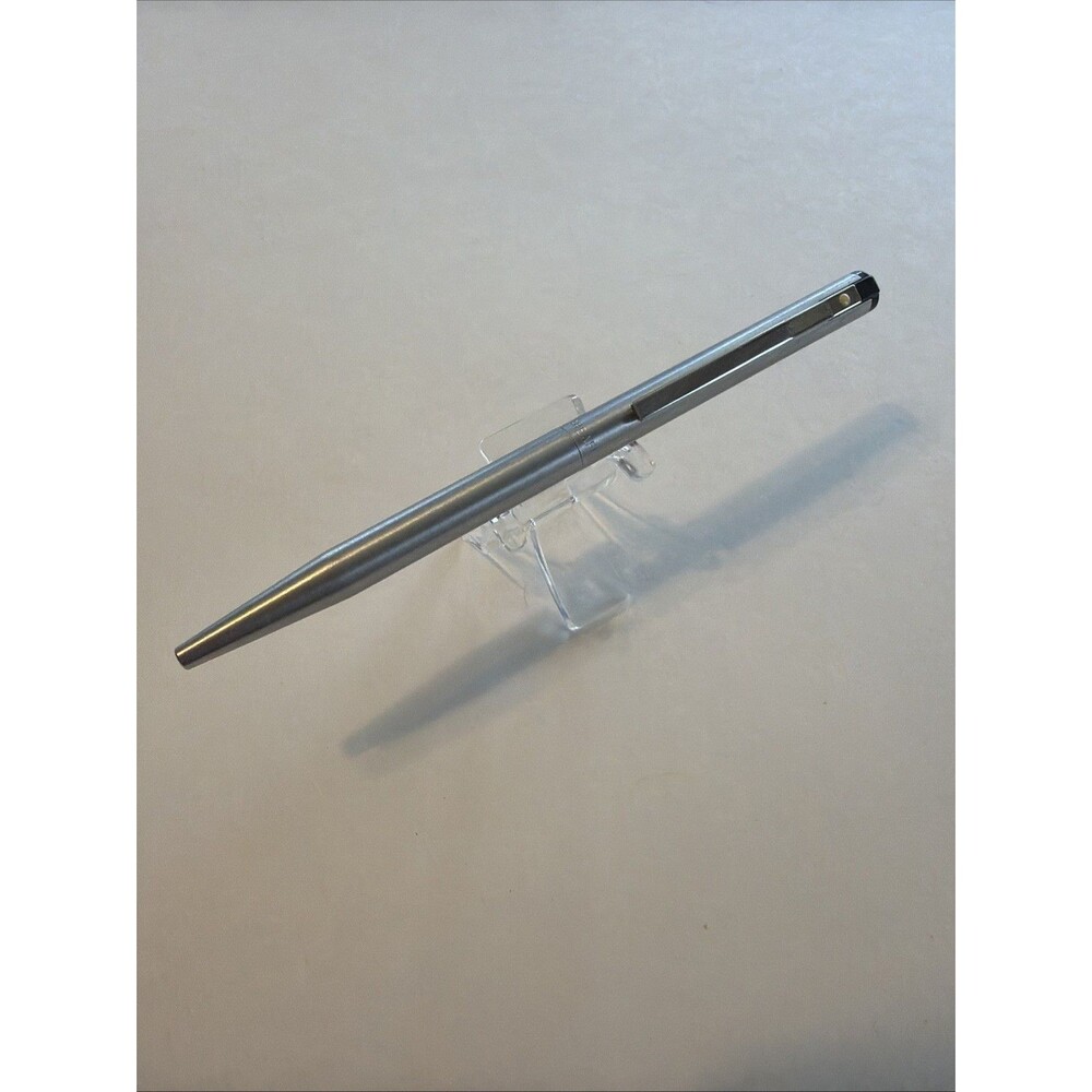 Sheaffer White Dot Vintage Ballpoint Twist Pen Made USA Matt Silver Ink Works